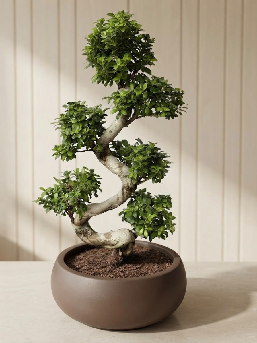 S-Shape Bonsai - Luxury Brown Pot