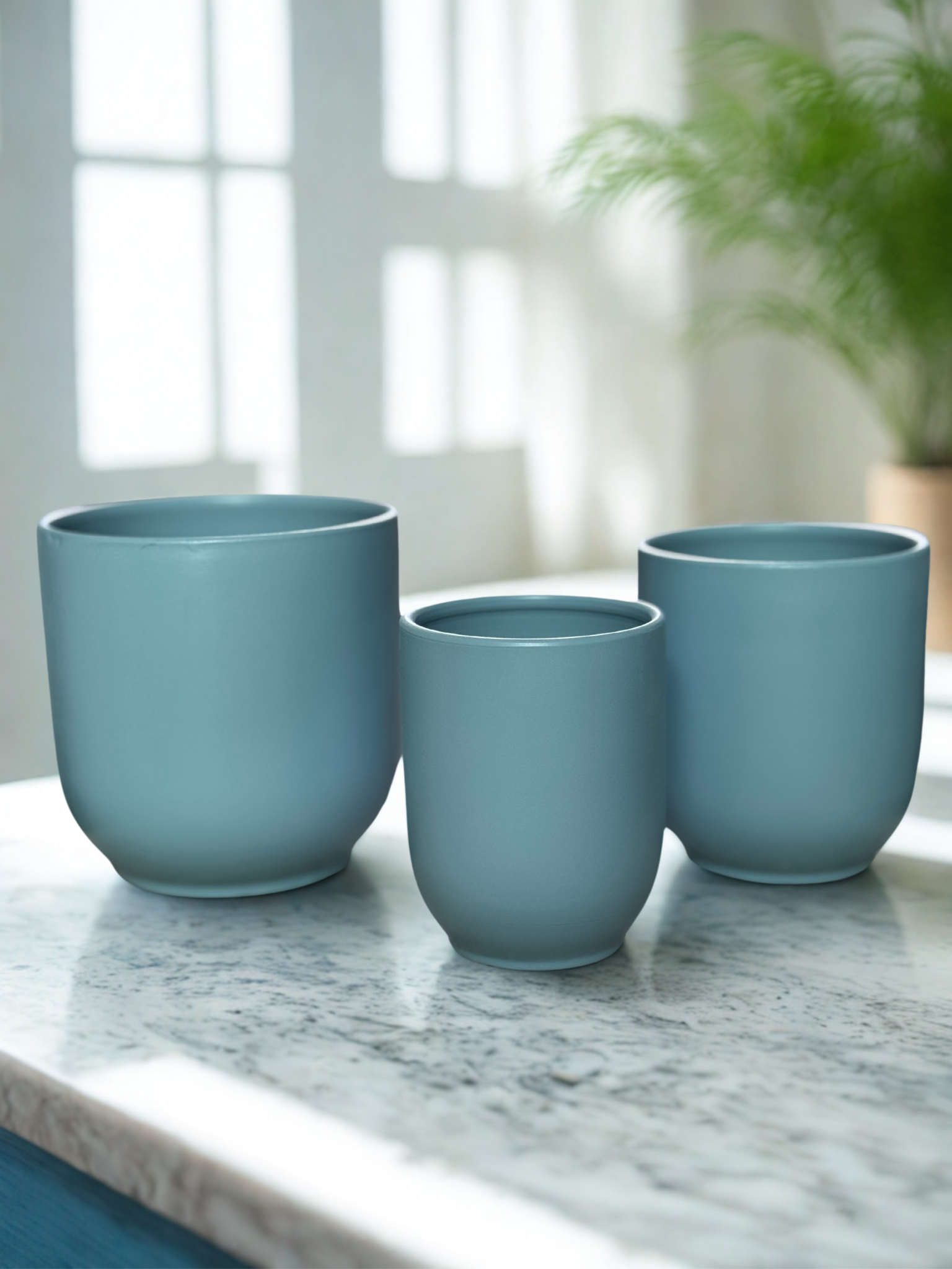 Matte Blue Short Pot – Ceramic Planter | Modern Decor