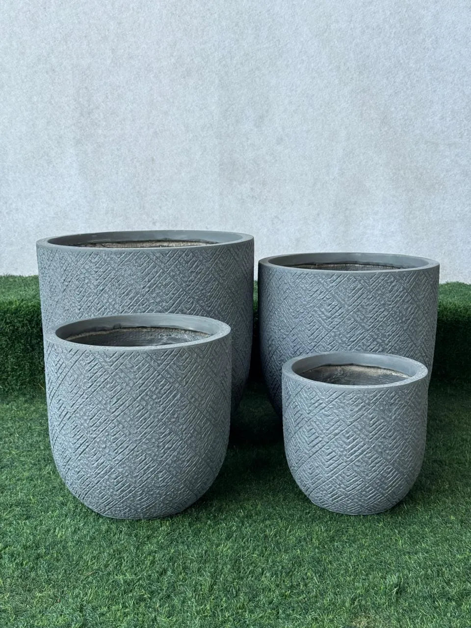 Grey Textured Fiber Pot Set – Modern Lightweight Planters