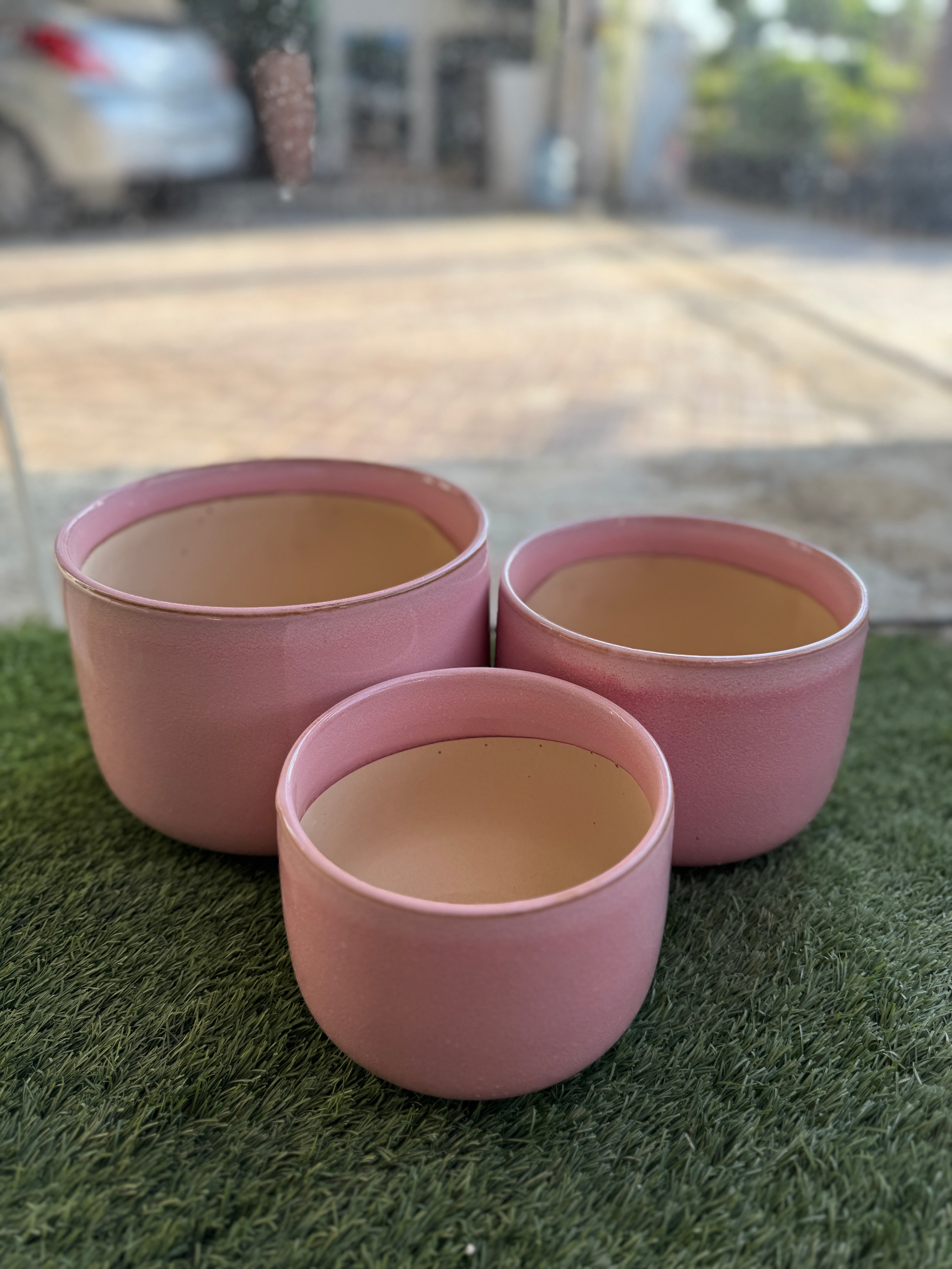 Set of 3 Small Pink Pots – Stylish Planters for Home & Office Decor