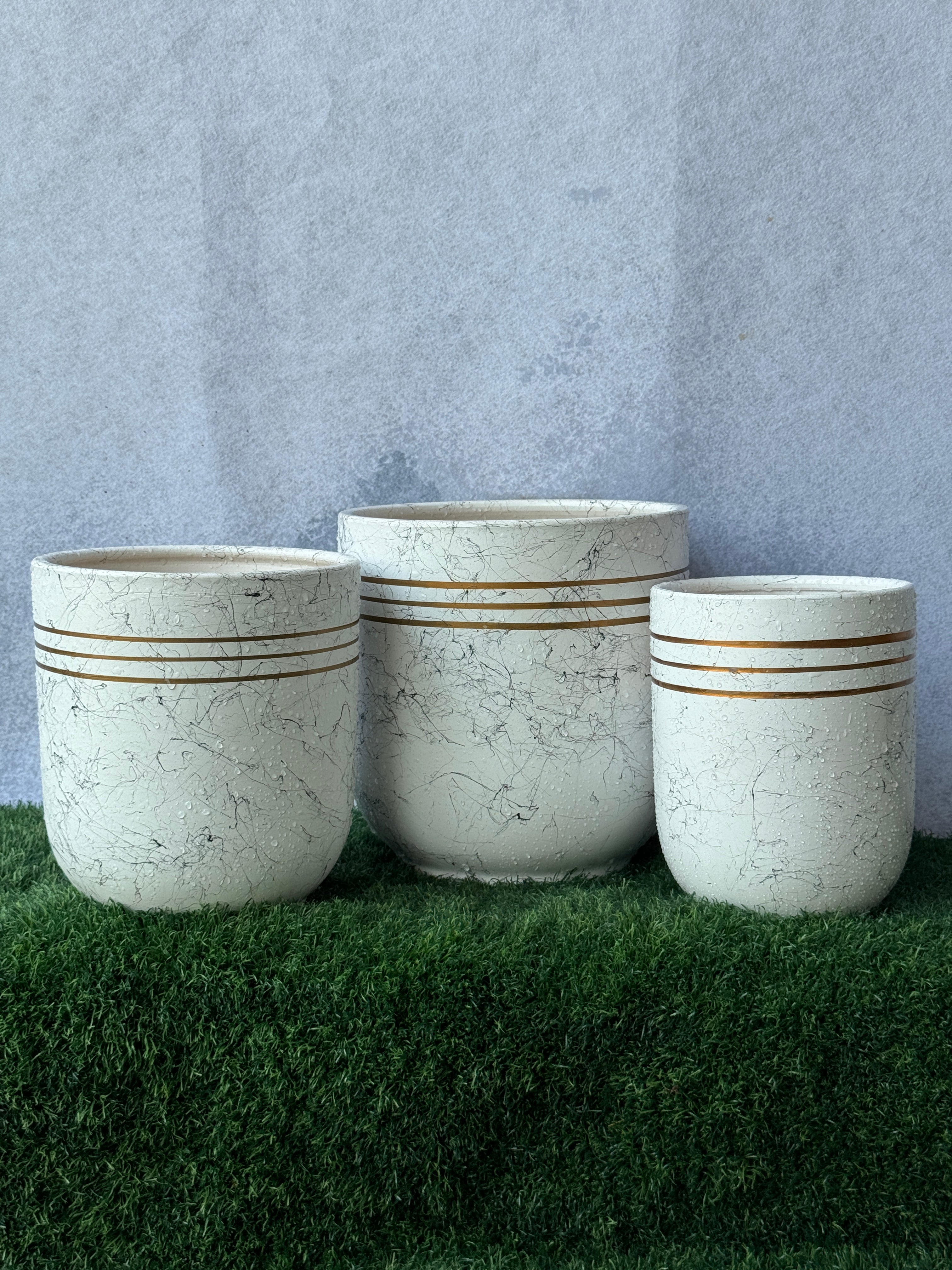 White Stylish Ceramic Pots - Gold Stipes